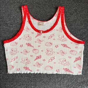 Messy Bun Just Chillin Pajama Crop Tank Top Junior's Size Medium Soft Coquette